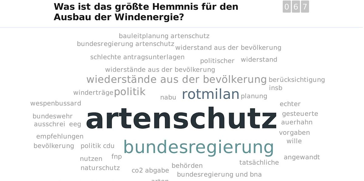 Umfrageergebnis zu den Ausbauhemmnissen beim Jubiläums-Windbranchentag Baden-Württemberg, © BWE/NK Umfrageergebnis zu den Ausbauhemmnissen beim Jubiläums-Windbranchentag Baden-Württemberg, © BWE/NK