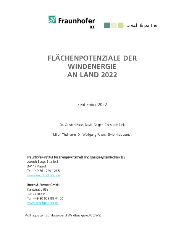 Studie: Flächenpotenziale der Windenergie an Land (10/2022) Studie: Flächenpotenziale der Windenergie an Land (10/2022)