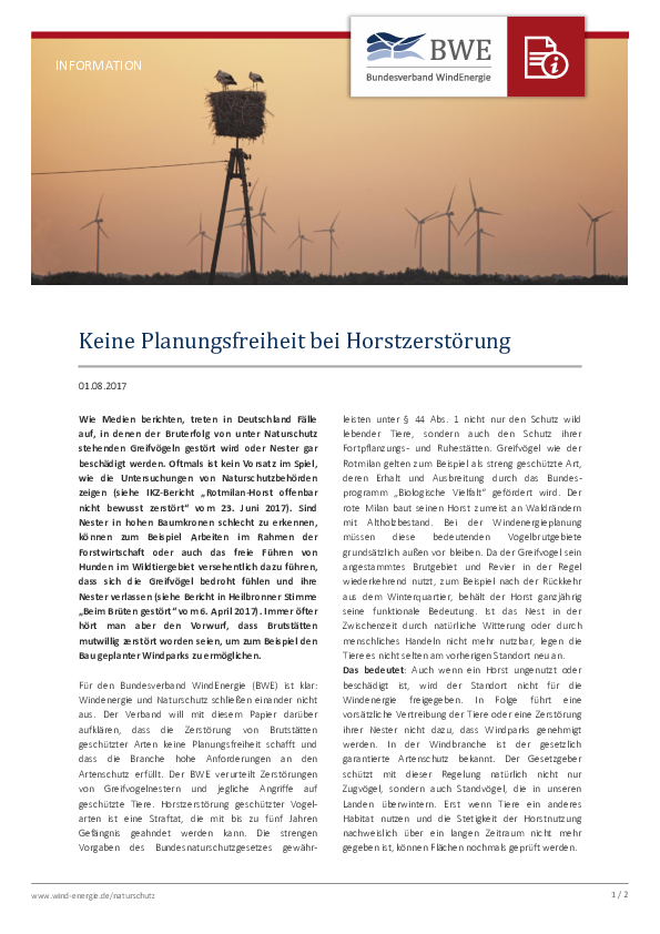 Keine Planungsfreiheit bei Horstzerstörung Keine Planungsfreiheit bei Horstzerstörung