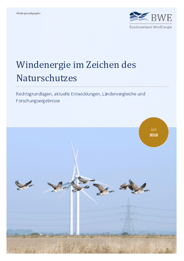 BWE-Hintergrundpapier Naturschutz und Windenergie 2018 BWE-Hintergrundpapier Naturschutz und Windenergie 2018
